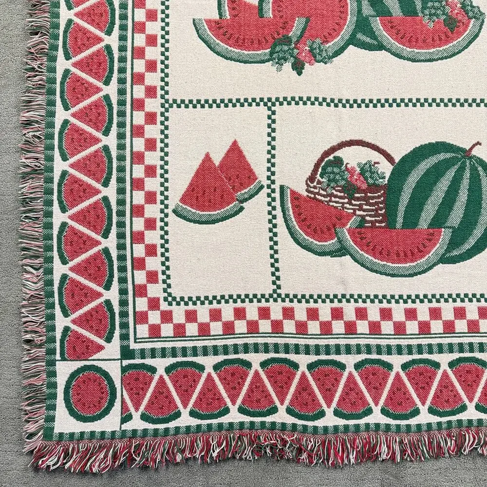 Vintage Watermelon Woven Tapestry Throw Blanket Fringed Summer Fruit 46
